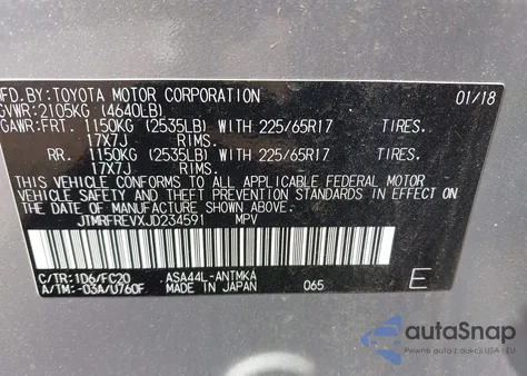 2018 Toyota Rav4 Xle z USA, uszkodzony, nr VIN JTMRFREVXJD234591